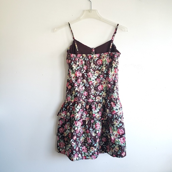 EDGE Brown Floral Ruffle Mini Dress // Size‎ Small - Picture 2 of 11